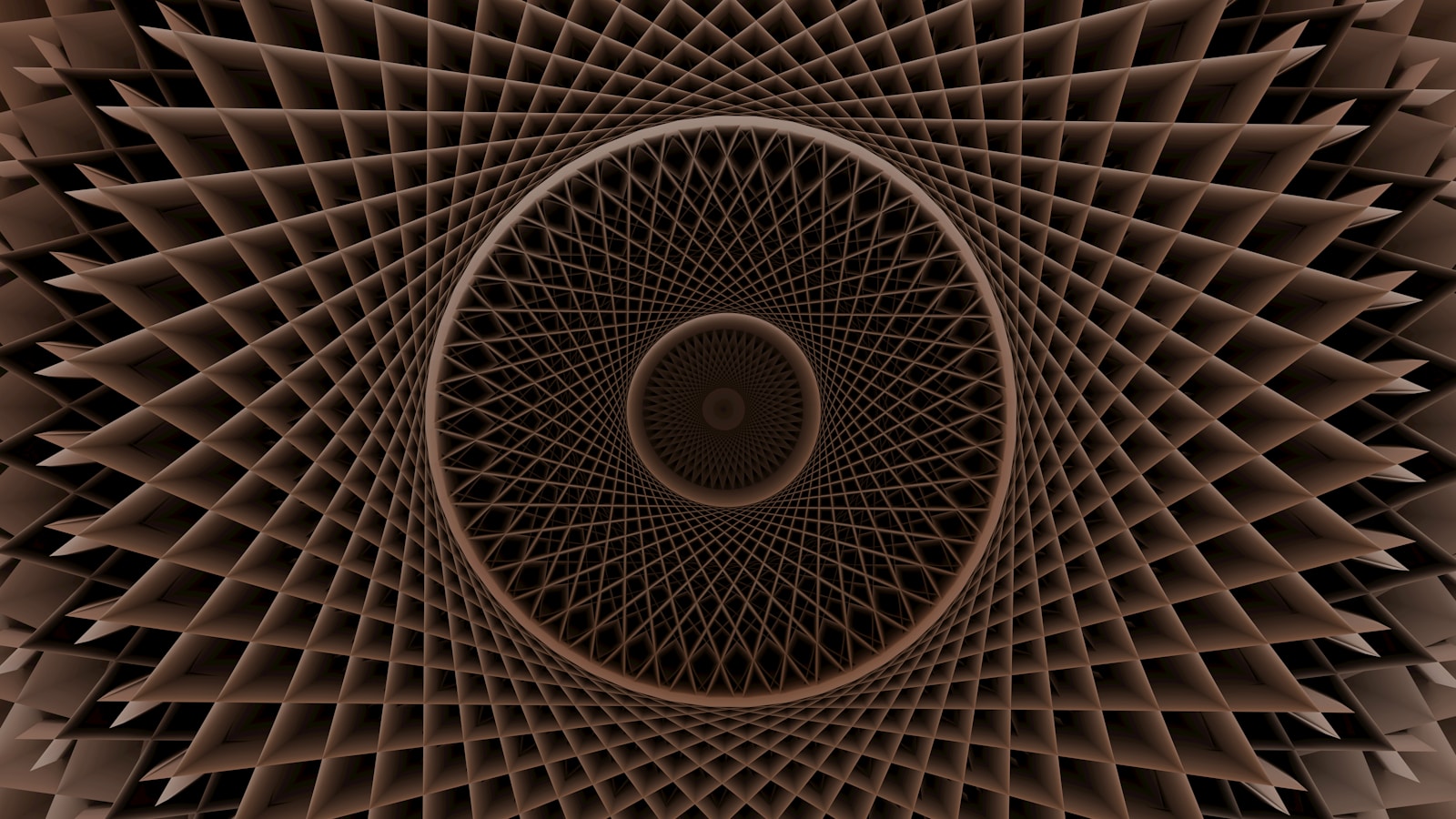 Geometric wooden structure forms a mesmerizing vortex.